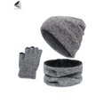 thumbnail image 3 of PULLIMORE 3 Pack Winter Knitted Beanie Hat Scarf Gloves Set for Men Women Beanie Hat Circle Scarf Touchscreen Gloves Set (Black), 3 of 8