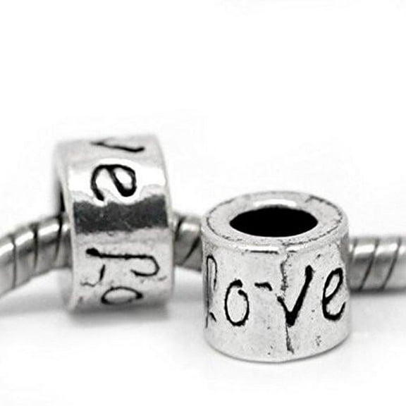 Love Carved on Charm Circle European Bead Compatible for Most European Snake Chain Bracelet
