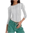 thumbnail image 5 of Ounisa Shirts for Women 3/4 Sleeve Plus Size Tops Loose Crew Neck T Shirts Casual Short Tight Elastic Summer Printed Tops, 5 of 7