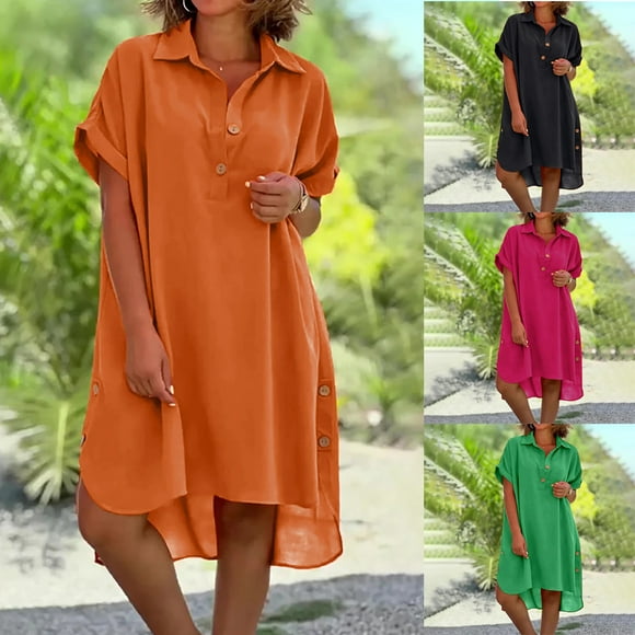 Sentmoon Going out Dresses for Women Short Sleeve Breathable Beach Vacation Clothes for Women Summer Vacation Regular Fit V Neck Sun Dresses for Women 2026 Vacation Black L