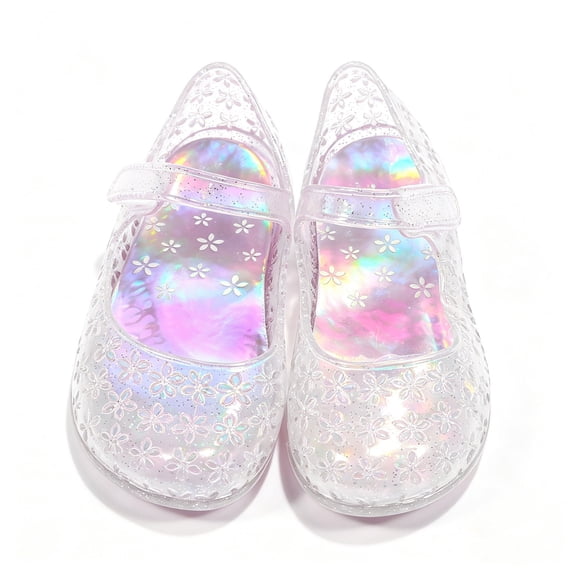 Girls Jelly Shoes Iridescent Glitter Mary Jane Flats with Strap Toddler Princess Party Sandals