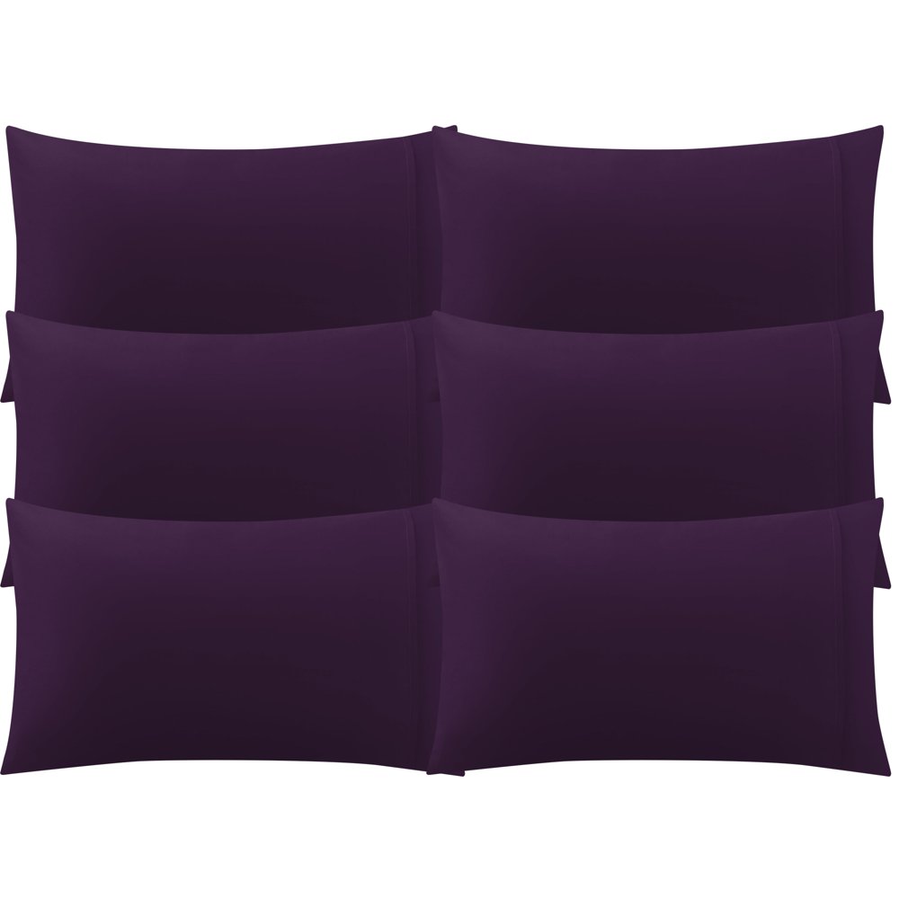 6 Piece Breathable Egyptian Cotton Pillow Case Cover, King, Deep Purple