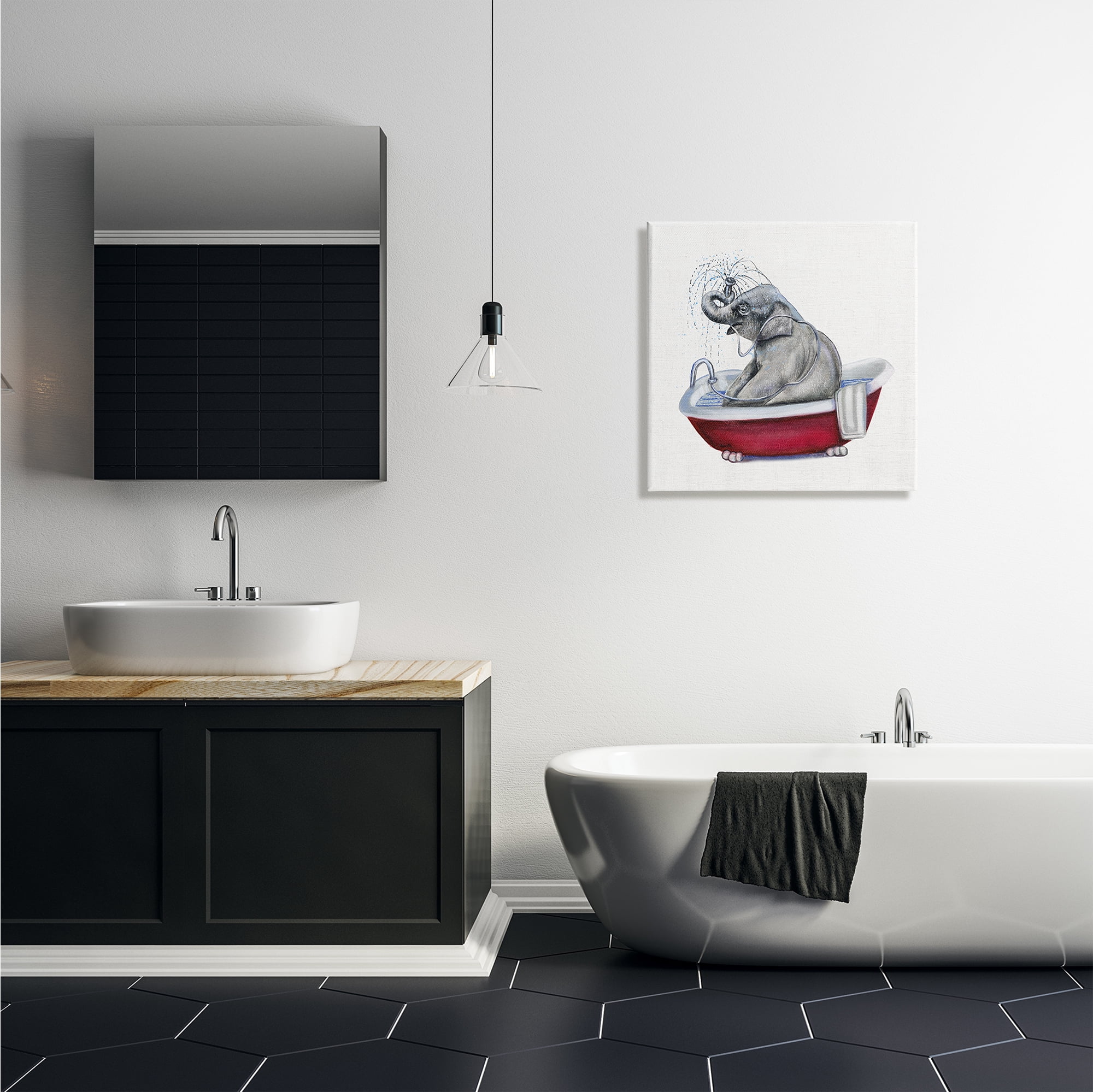 Stupell Industries Elephant in Red Bathtub Playful Safari Animal, 24 x 24, Design by Donna Brooks