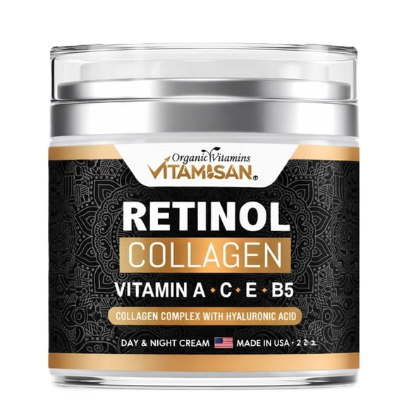 Vitamisan Retinol Collagen Cream with Hyaluronic Acid, Vitamin A C E B5 – Anti Aging Face Moisturizer, Hydrating Day & Night Cream for All Skin Types – 2 oz