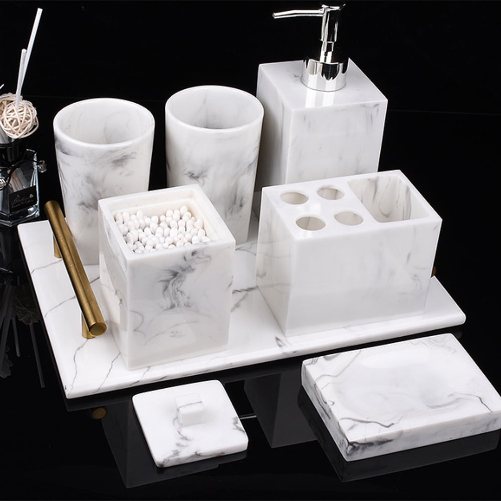 Handicraft Marble Bathroom Accessories set Soap Dish Dispenser Toothbrush Holder