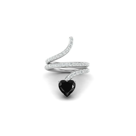Mooneye 7mm Heart Wrap Bypass Black Spinel 925 Sterling Silver Women Valentines Day Gift Rings