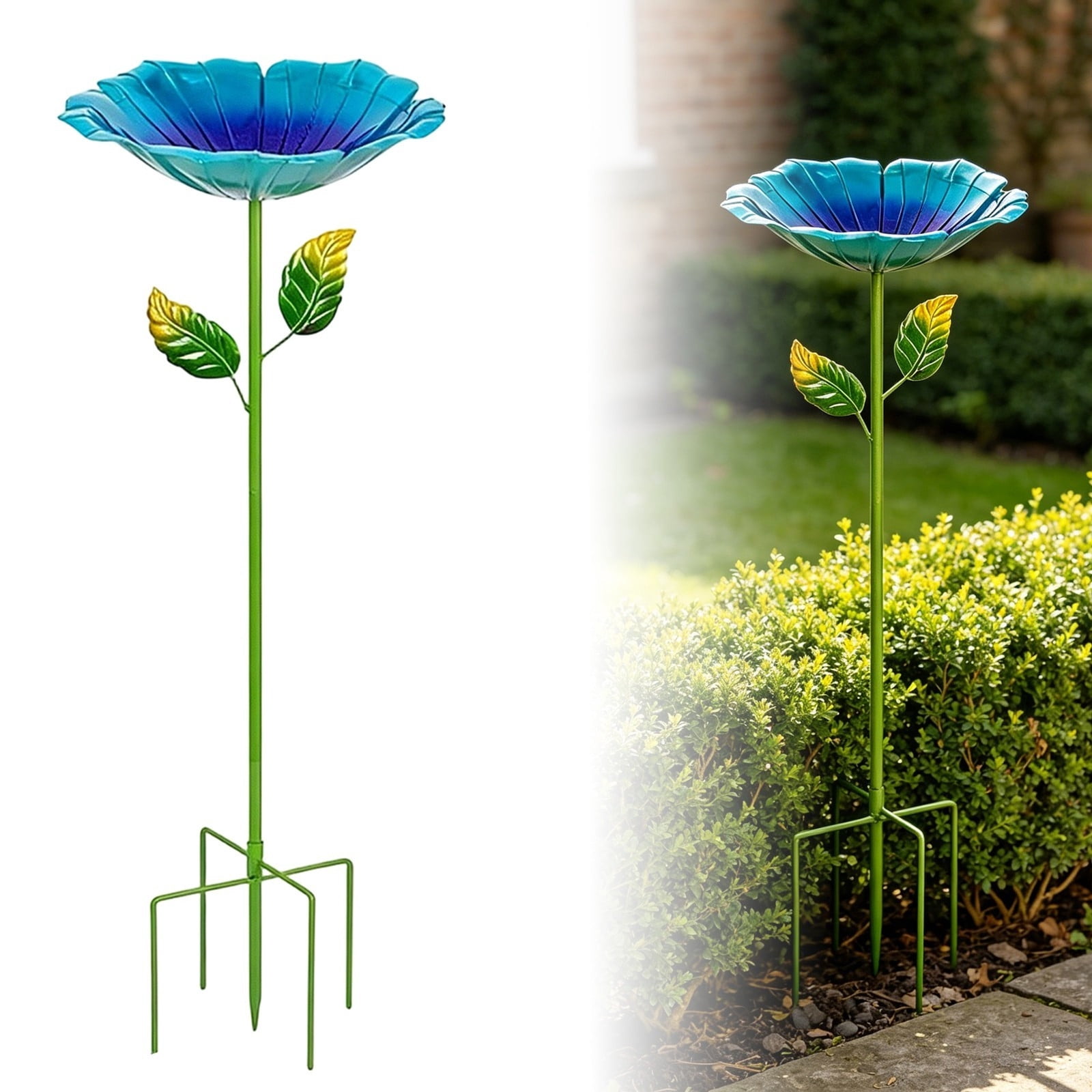 Bird Bath for Outdoors – Small Garden Birdbath with 5 Stakes, 10.63 Inch Metal Bowl, Easy to Clean, Ideal for Patio, Courtyard & Garden