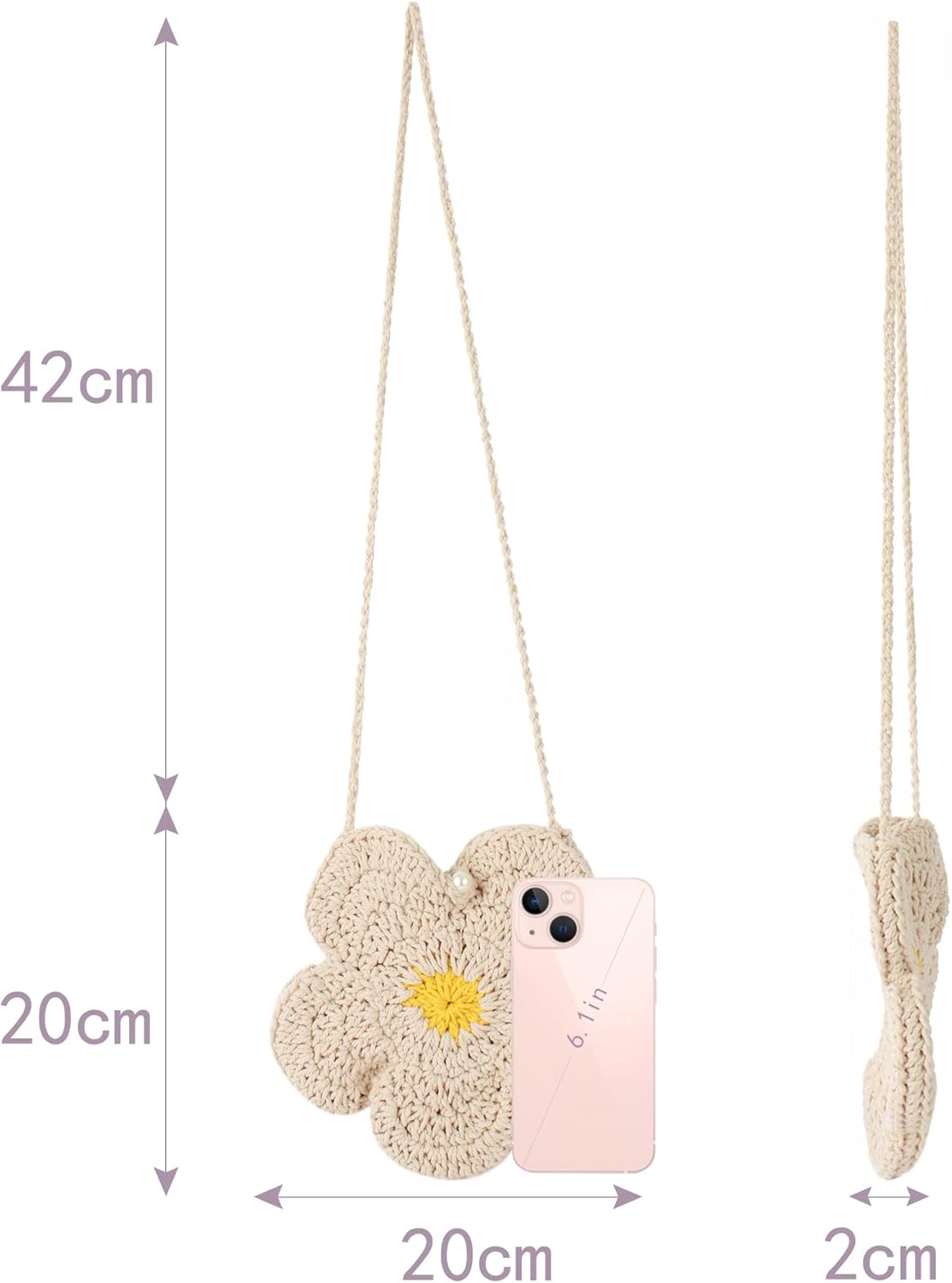Women Mini Flower Cotton Crochet Crossbody Shoulder Bag Handbag Purse