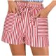 thumbnail image 1 of Pantalones Cortos Casuales de Verano para las Mujeres Cordón de Bolsillo a Rayas de Moda, Desgaste Callejero de Poliéster Aireado, 1 of 6