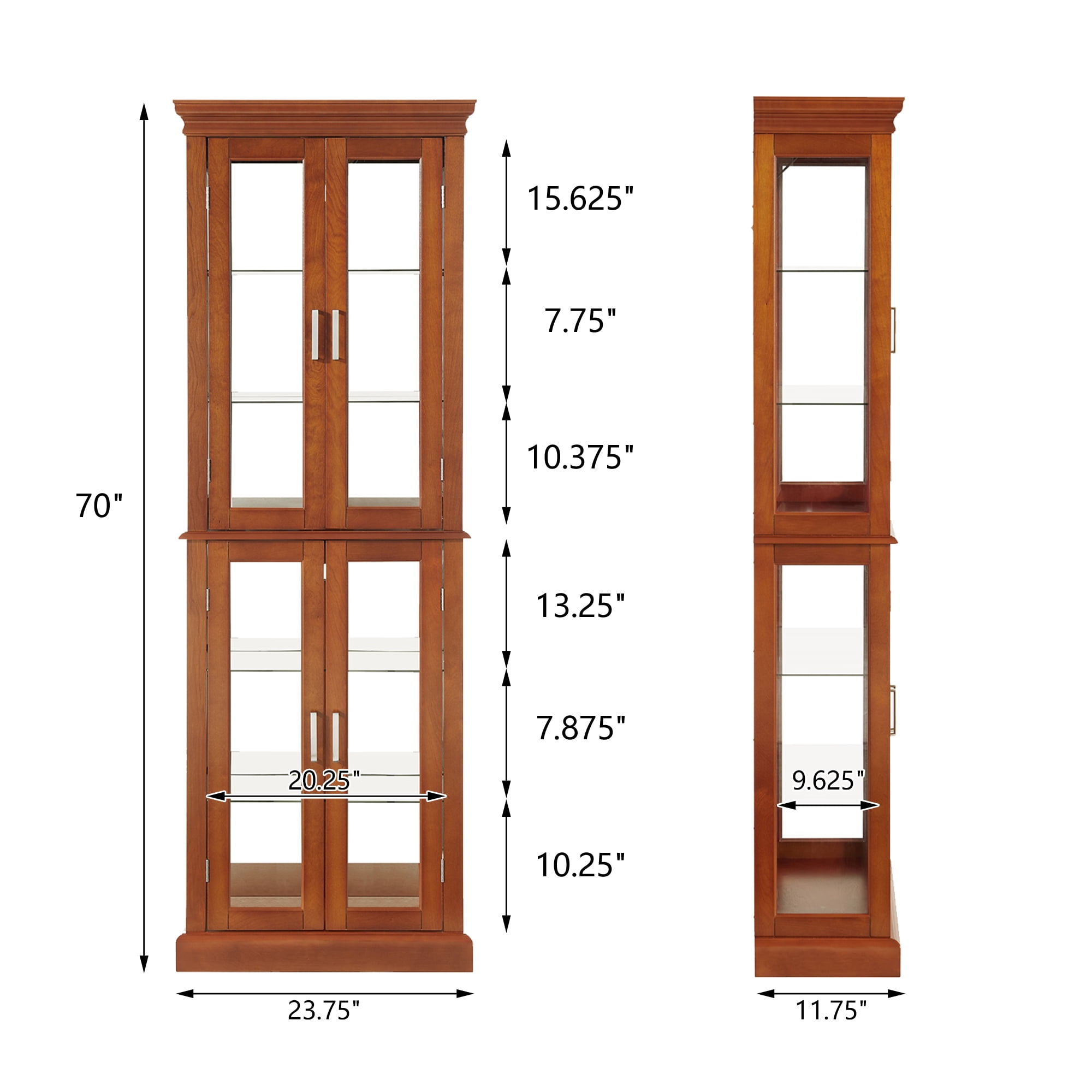 Miniyam Curio Display Cabinet with Adjustable Glass Shelves, Light, Walnut