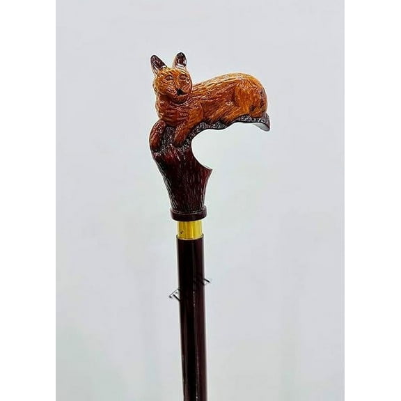 Nautical Cat Head Stick Wooden Brown Cane Walking Stick for Men and Women Canes and 2 Fold Walking Stick