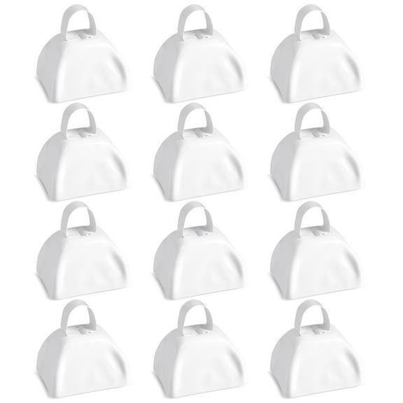 BLUE PANDA 3-Inch White Iron Cowbells - Noise Makers for Sporting Events - Portable Handled Cheer Noise Makers - Resonant Loud Cow Bells - White, Pack of 12