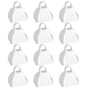 Set of 12 3-inch Cowbells with Handle, Hand Percussion Cow Bells Noise Makers for Sporting Events, Football Games (White)