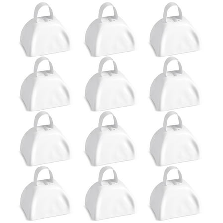 Set of 12 3-inch Cowbells with Handle, Hand Percussion Cow Bells Noise Makers for Sporting Events, Football Games (White)