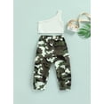 thumbnail image 4 of Gzhioc Little Girls Fashion Two-Piece Outfits, Sleeveless Oblique Shoulder Crop Tops + Elastic Waist Camouflage Trousers, 4 of 9