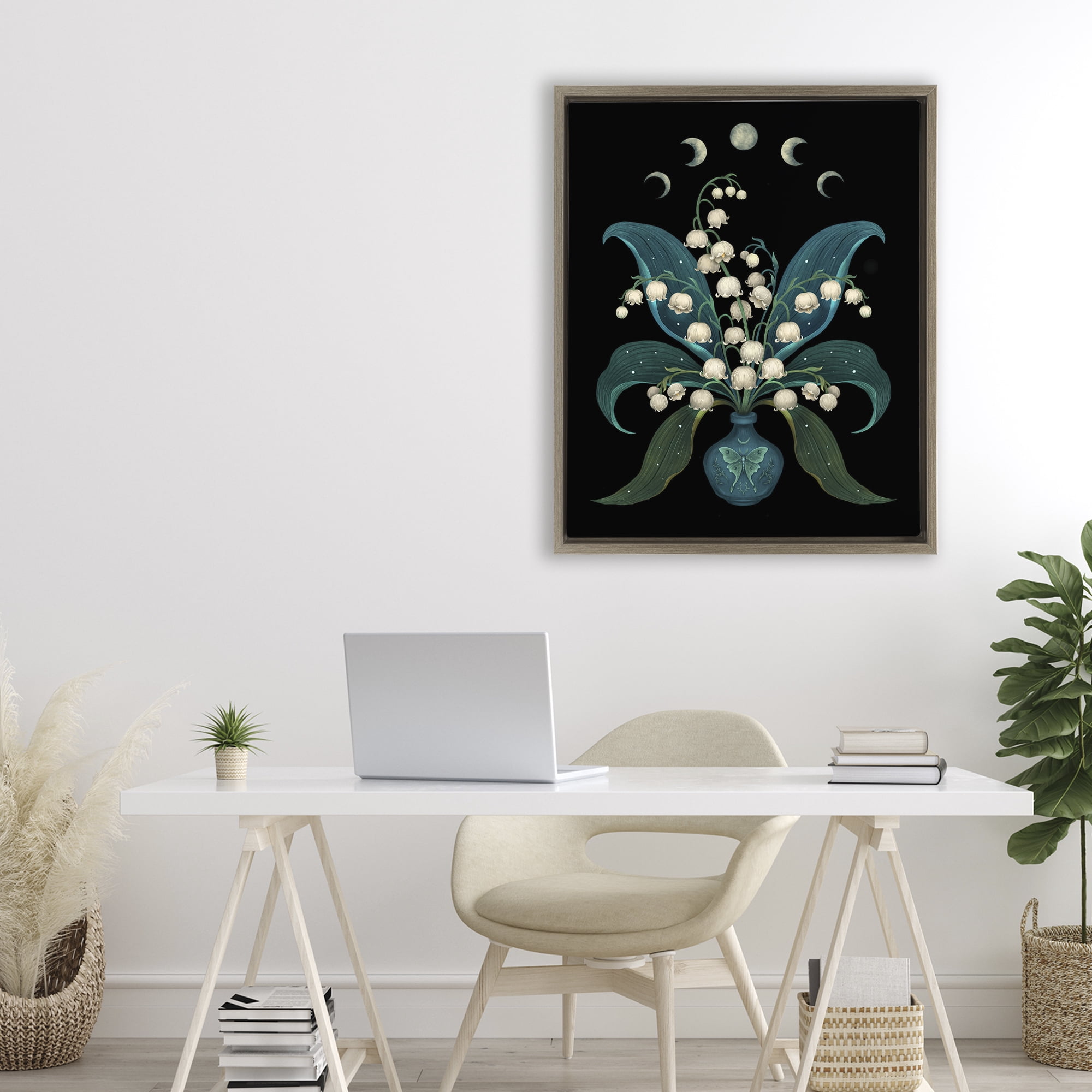 Stupell Industries Lunar Lily Of Valley Brown Framed Floater Canvas Wall Art, design by Episodic Drawings