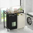 thumbnail image 2 of Double Compartment Laundry Basket, Laundry Sorter with Top Shelf, 2 Removable Washable Bags, Side Pockets, Black & White, 2 of 8
