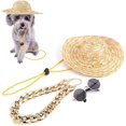 thumbnail image 3 of Sombrero de paja para mascotas, sombrero de verano para el sol, sombrero para perro, clásico, Retro, redondo, para gato, 3 of 5