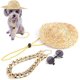 thumbnail image 4 of Sombrero de paja para mascotas, sombrero para el sol de verano, sombrero para perro, gafas de sol redondas clásicas Retro para gatos, Collar, accesorios para fotos de cachorros y gatos (juego de 3 pie, 4 of 5