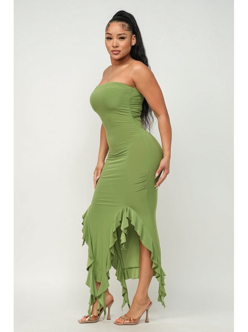 maxi dress ruffle bottom Tie Front Ruffle Bottom Maxi Dress Large / Powder Blue