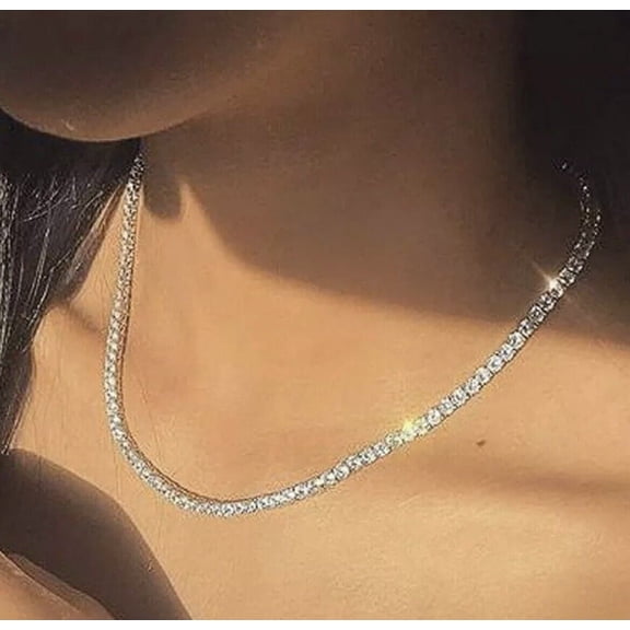 3mm 10Ct Lab Created Diamond 16” Tennis Necklace Chain 925 Sterling Silver 14K White Gold Plated Round Cut