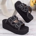 thumbnail image 5 of Women's Platform Slide Sandals Comfortable Thick Sole Wedge Slides Buckle Strap Casual Summer Sandals Fashion Beach Vacation Slippers Black 7.5(39), 5 of 6