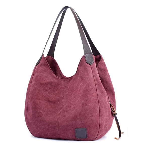DOURR Bolso de hombro con múltiples bolsillos para mujer, bolso de mano de lona de algodón a la moda