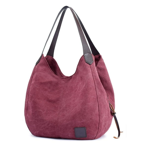DOURR Bolso de hombro con múltiples bolsillos para mujer, bolso de mano de lona de algodón a la moda