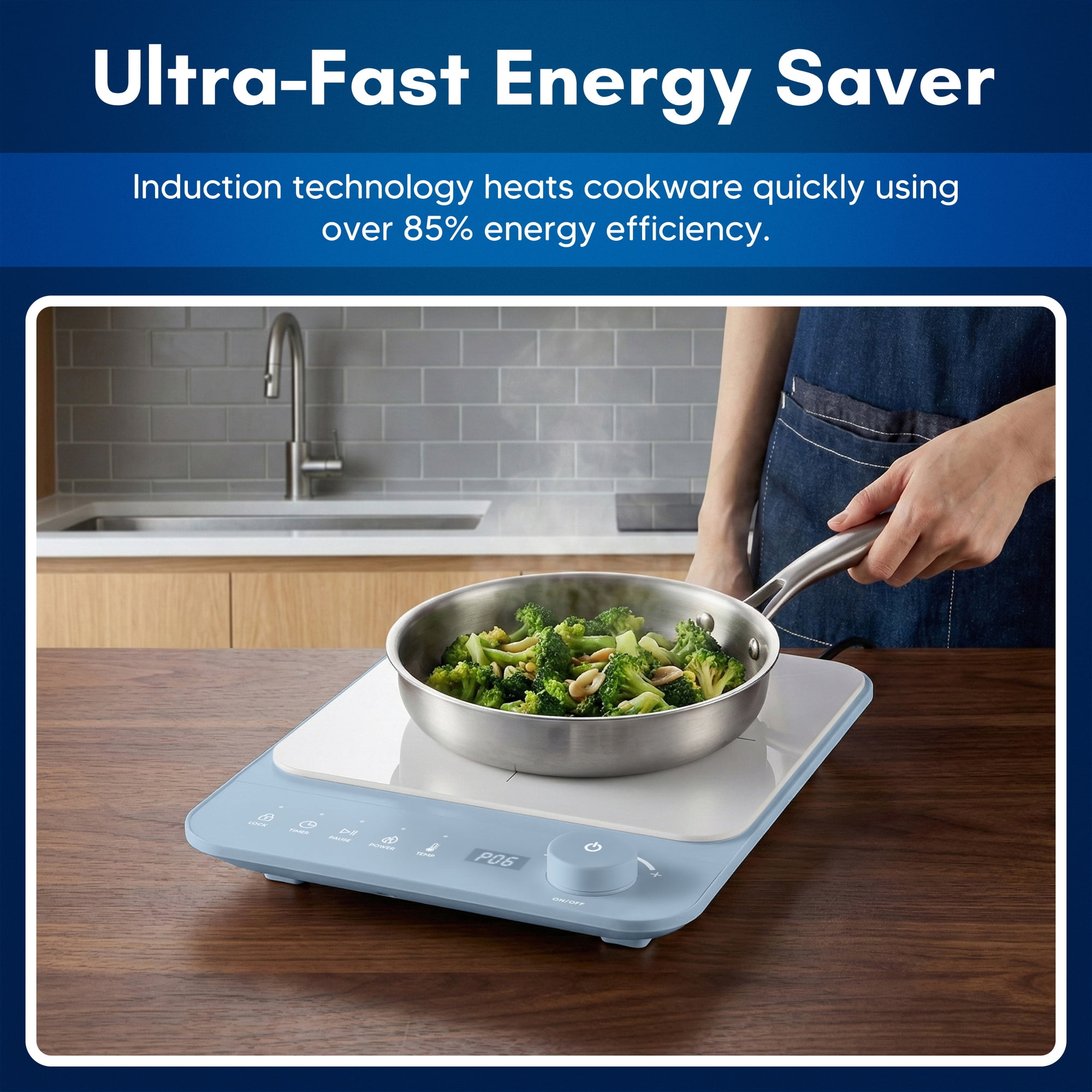 Elite Cuisine EINDL1052 Slimstore Blue Induction Cooktop