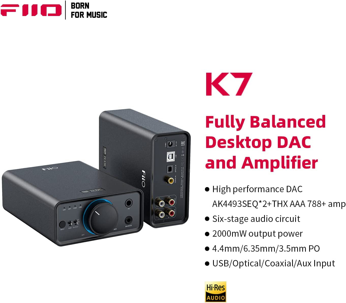FiiO K7 Full Balanced HiFi DAC Headphone Amplifier AK4493S*2, XMOS