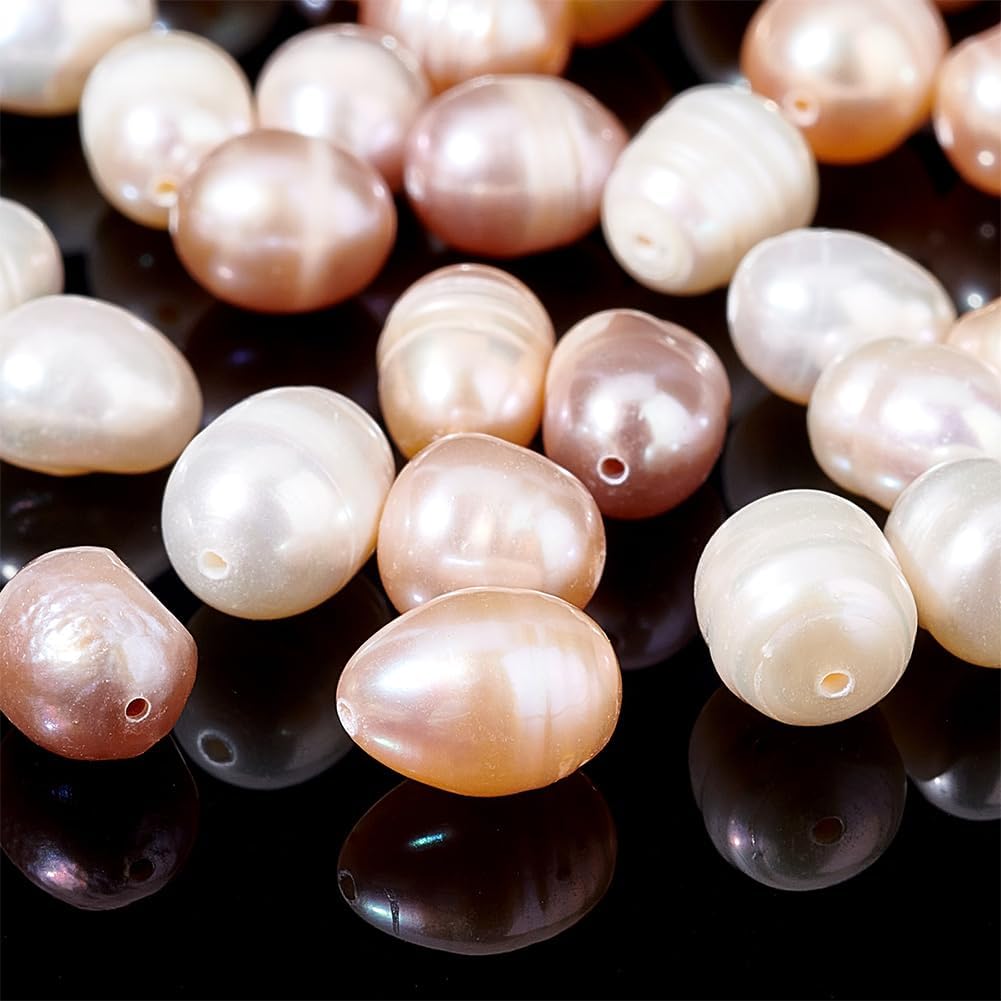 114 Pcs 3 Colors Natural Cultured Freshwater Pearl Beads 7mm White Plum Pink Oval Freshwater Pearl 3 Strands Loose Freshwater Pearl Charms Beads for Craft Jewelry Making colorful