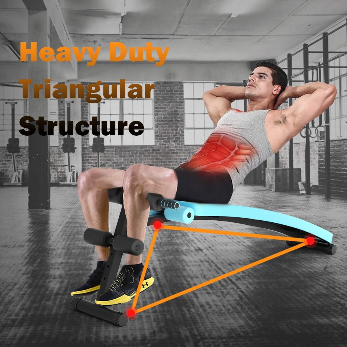 QHTER Sit up Bench, Folding Adjustable Workout Bench for Ab Exercise, Curved Incline/Decline Slant Bench, Foldable Strength Training Weight Bench, Situps Abs Workout Equipment