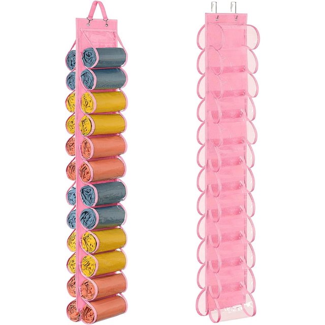 CHAO Organizador Colgante con 24 Bolsillos - Armario de Tela Oxford Plegable Rosa para Camisas, Vaqueros y Calcetines