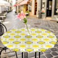 thumbnail image 3 of Moroccan Pattern Elastic Fitted Round Table Cover Geometric Trellis Yellow Grey Waterproof Outdoor Tablecloth for Holiday Party, Picnic, Patio & Dining Fits Tables Up to 45"-54", 3 of 8