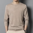 thumbnail image 2 of Men's Autumn Solid Round Neck Knitted Slim Fit Casual Long Sleeve Wool Sweater, 2 of 13