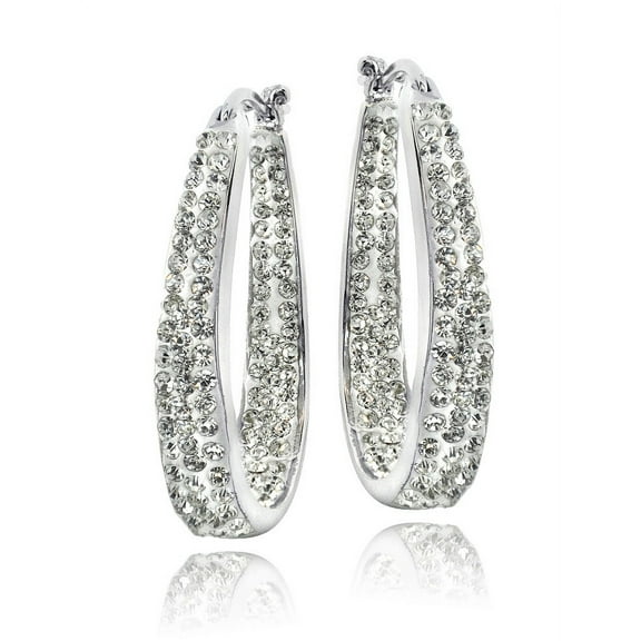 Silver Tone Crystal Inside-Out Oval Hoop Earrings