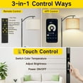 thumbnail image 3 of OUTON 63" Arc Floor Lamp for Living Room, Modern Standing Lamp with Hanging Linen Shade, Metal Floor Lamp with Remote and APP Control  for Bedroom(Black), 3 of 9