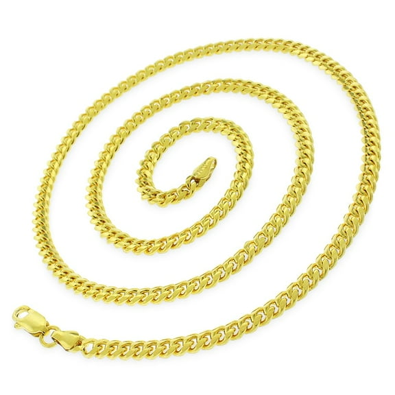 925 Italian Sterling Silver 4mm Miami Cuban, FREE Microfiber Cloth, Solid Bombe Curb Link Gold Plated Chain Mens Womens Necklace, Giorgio Bergamo