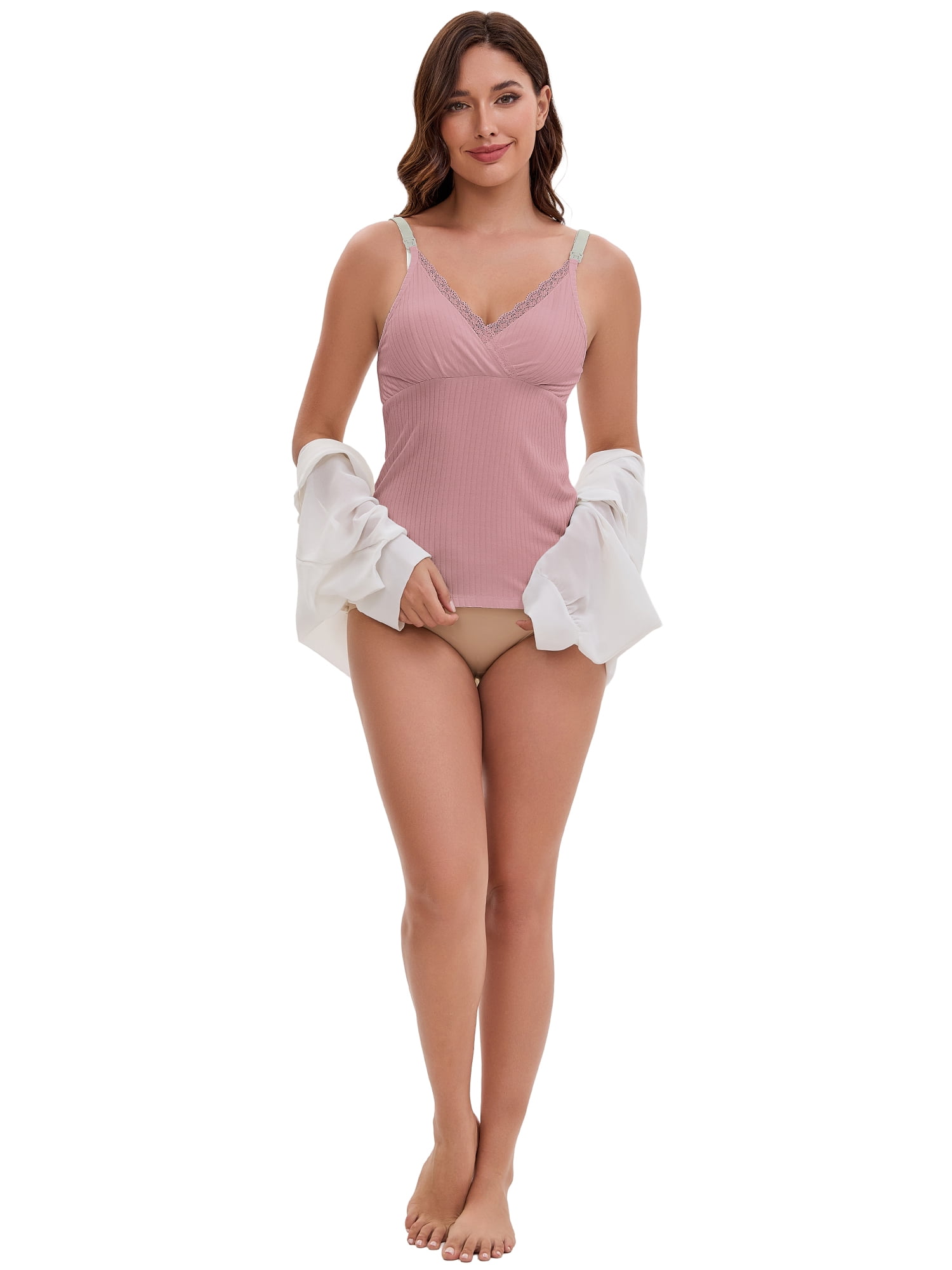 DARING DIVA Women's Crisscross Nursing Lace Trim Maternity Camisole Tank Tops XXL Pink