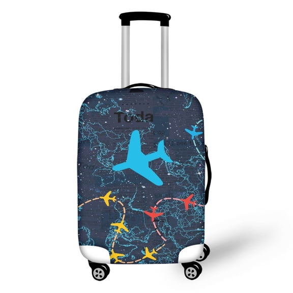 HELLHERO Anti Fade Luggage Cover for Vacation Travel, Polyester Protective Suitcase Luggage Cover, World Map Airplane Print