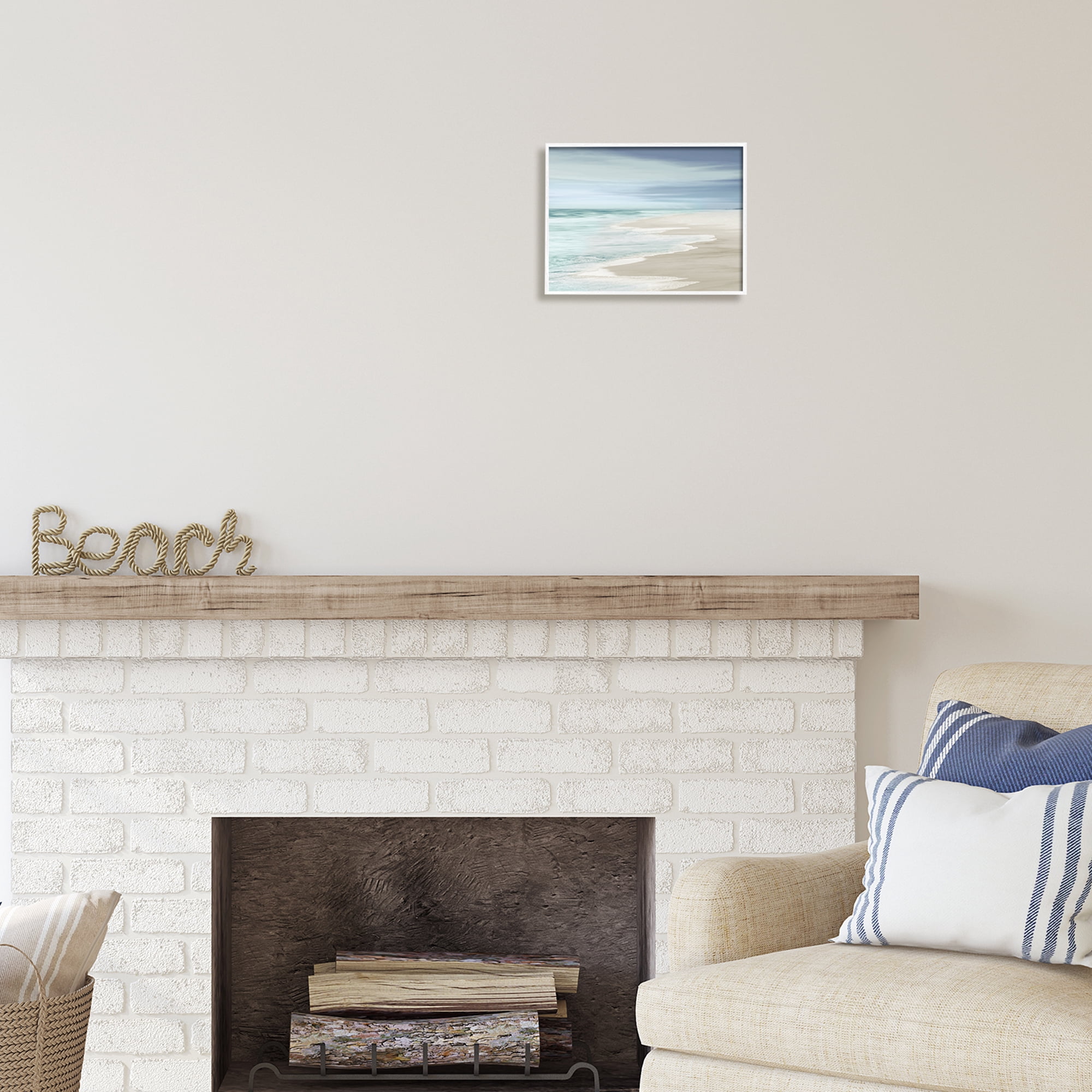 Stupell Industries Beach Foam Landscape Nature Photography White Framed Art Print Wall Art, 14 x 11
