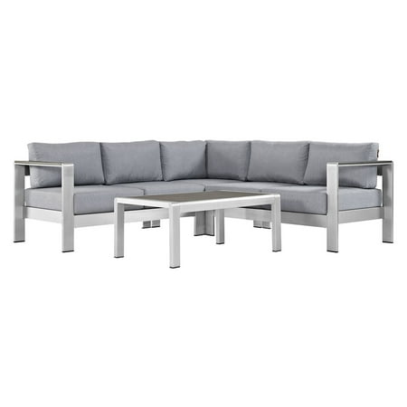 Shore 4pc Outdoor Patio Aluminum Sectional Sofa Set - Gray - Modway