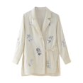 thumbnail image 3 of HH TRAF Chaqueta de traje con solapa texturizada de satén de seda con cordones y lentejuelas a la moda para mujer Blusa elegante de manga larga con abertura en el dobladillo formal para mujer, 3 of 5