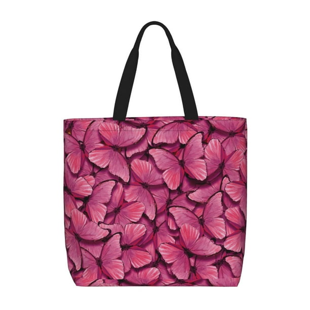 Balery Pink Butterfly Bolsa de Mano para Mujeres con Cremallera, Bolsa de Gimnasio con Compartimentos, Bolsa para Laptop, Bolsa para Trabajo