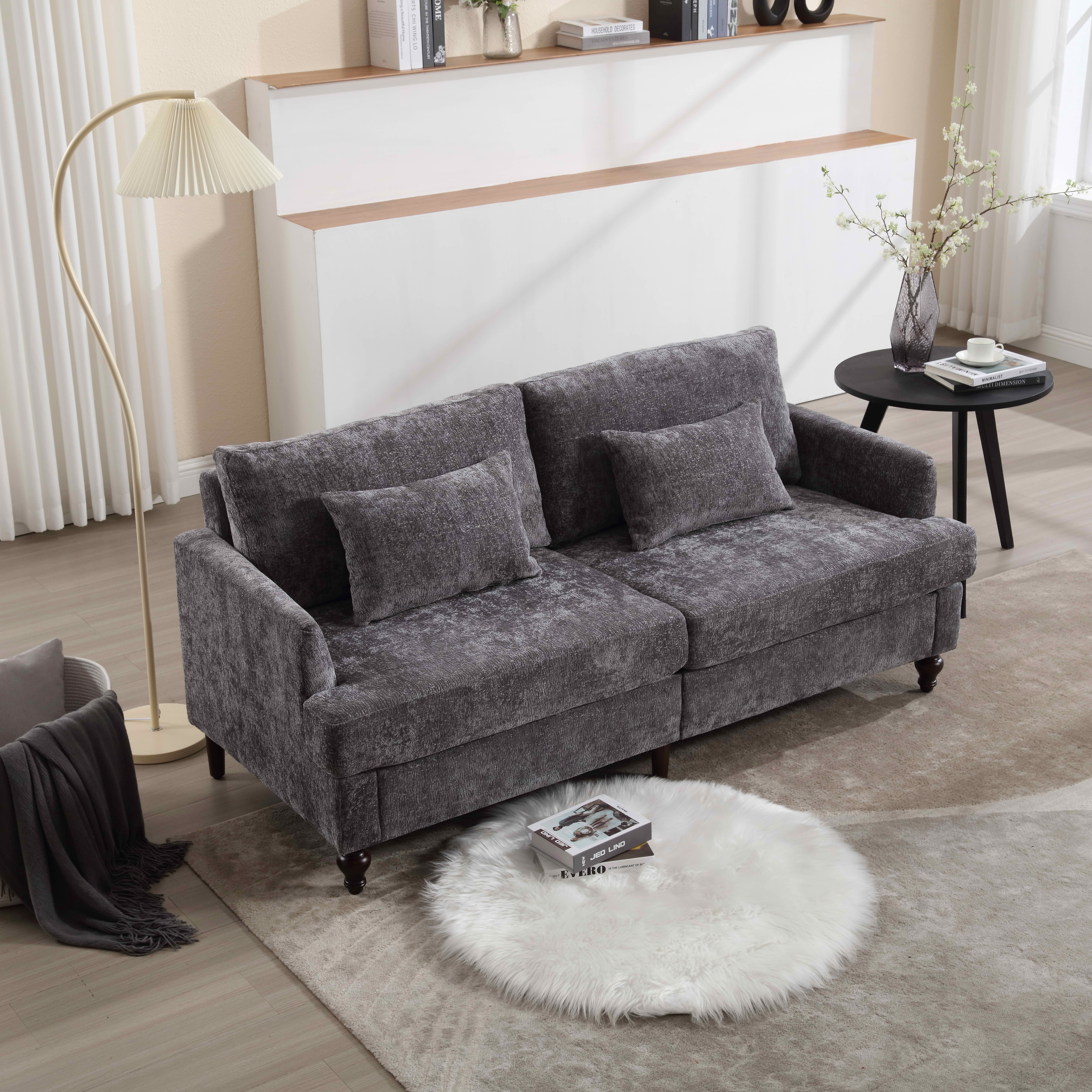 MAYEERTY Mid-Century Chenille 2-Seater Loveseat, Comfy Deep Seat Sofa with Brown Wood Feet for Small Living Room & Bedroom