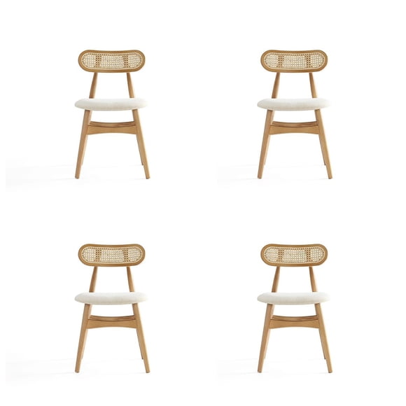 Manhattan Comfort Colbert Dining Chair in Nature and Cane with Oatmeal Upholstered Seating - Set of 4