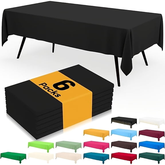 Black-6 Pack Disposable Heavy Duty Plastic Tablecloths, 54" x 72" Large Waterproof Table Covers, Durable Plastic Table Liners for Wedding, Birthday, Gender Reveal, Buffet Table, Easy to Clean, No Ass