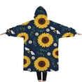 thumbnail image 2 of Oversized Wearable Blanket Hoodie,DarkBlue Sunflower Bee Pattern Sherpa Blanket Hoodie with Super Pockets,Super Warm Fuzzy Pullover for Women & Men, 2 of 6