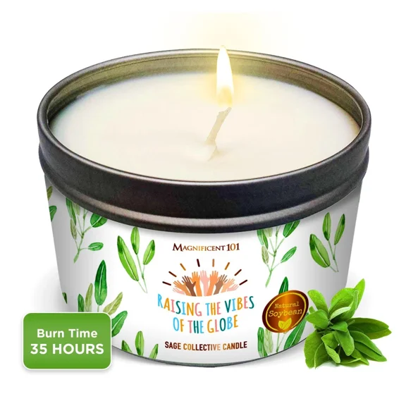 Tin Candle White Sage, Raising The Vibes Of The Globe, 6 Oz