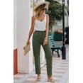 thumbnail image 4 of POGLIP Women's Dark Green Drawstring Elastic Waist Pockets Long Straight Legs Pants, 4 of 6